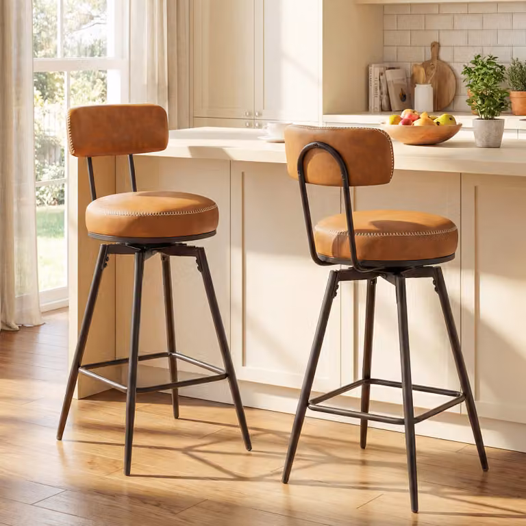 Set di 2 sgabelli girevoli Costway con schienale imbottito e poggiapiedi in similpelle marrone per cucina e sala da pranzo