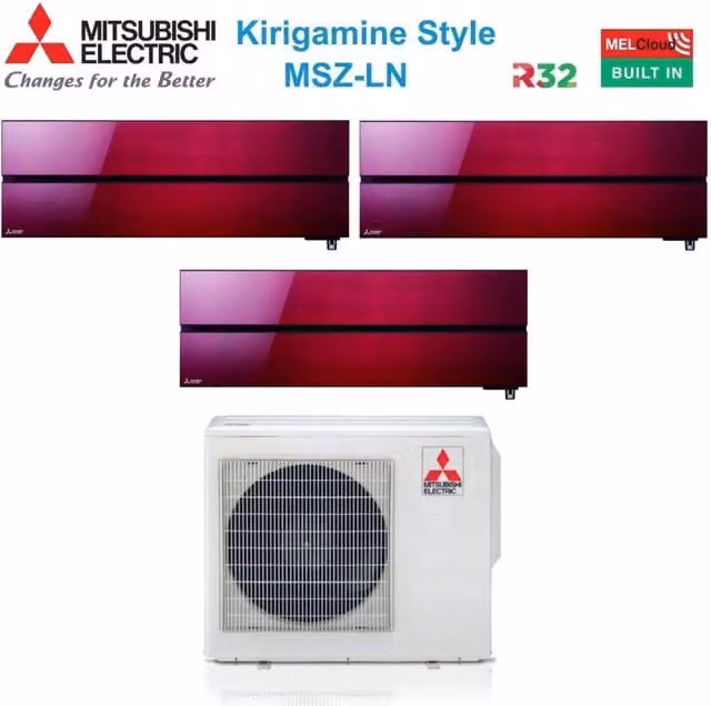 Condizionatore Mitsubishi Electric Trial Split Kirigamine Style Ruby Red con Wi-Fi Integrato e Controllo via App Classe Energetica A+++