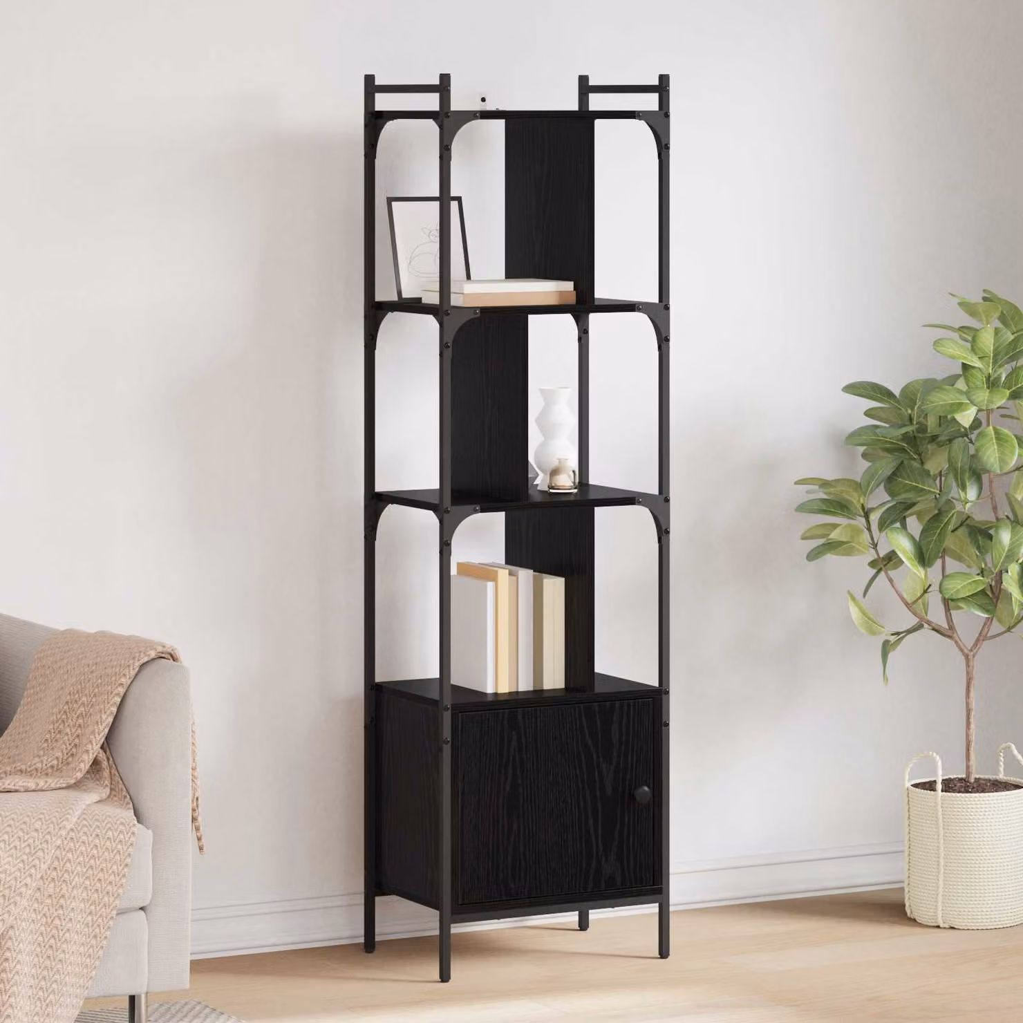 Libreria moderna vidaXL a 6 livelli in legno e metallo, L/P/H: 44,5 x 30 x 154,5 cm, nero e marrone