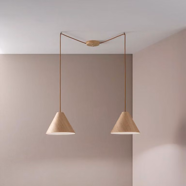 Fabas Luce Esino lampada a sospensione 2 luci rovere tondo