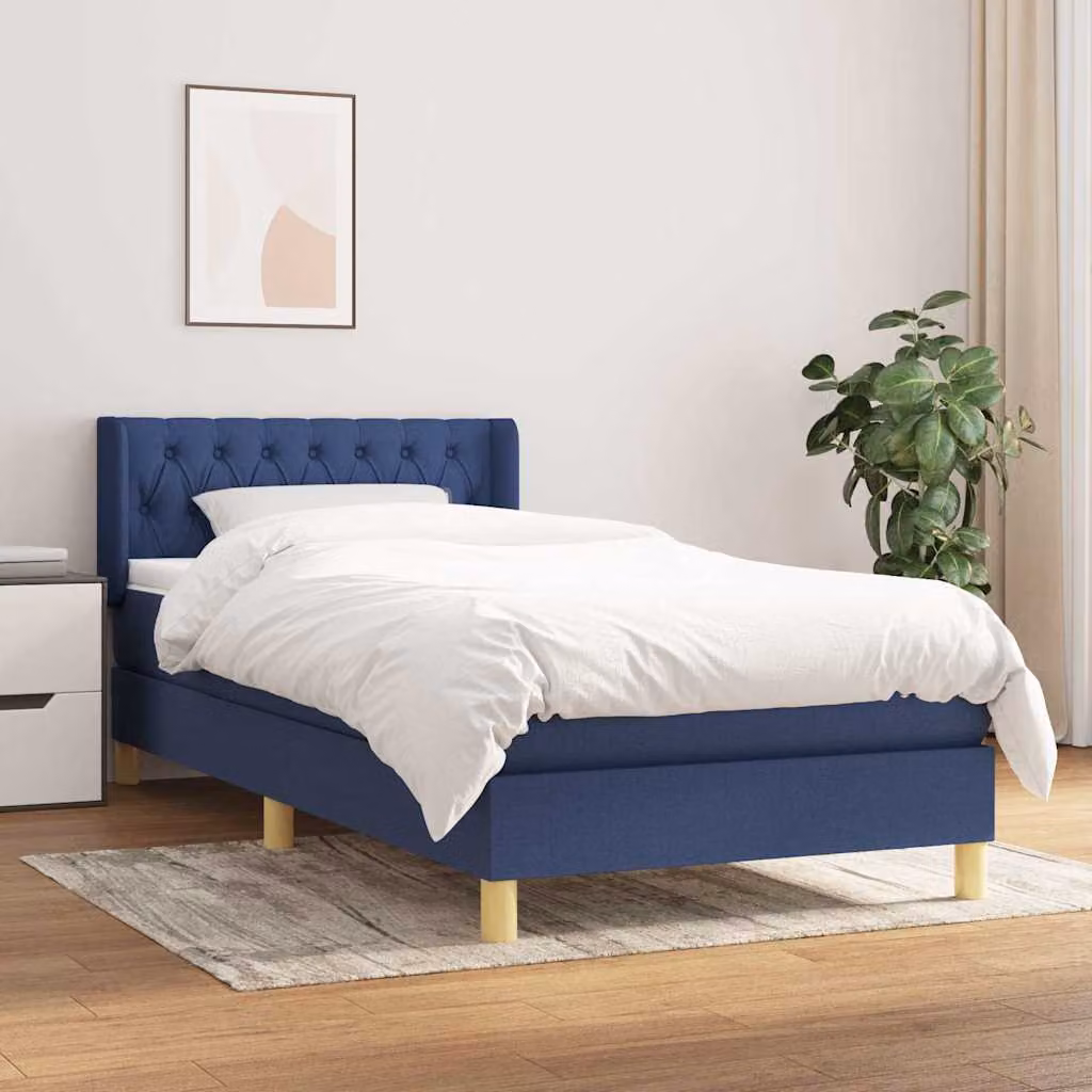vidaXL Giroletto a Molle con Materasso Blu e Bianco in Tessuto L/P/H: 203 x 93 x 88 cm – 1