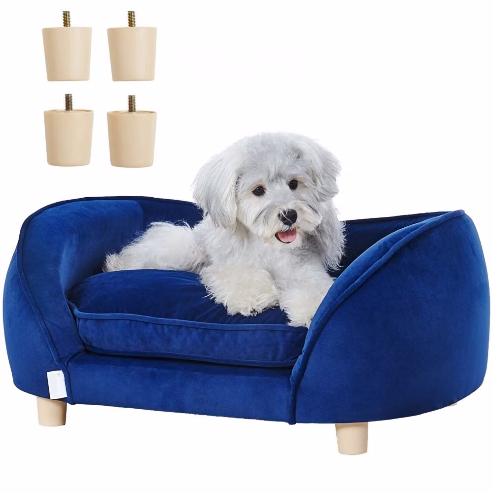 Divano per animali - Divano letto per cani morbido e vellutato - Cani e gatti di taglia media - Divano per gatti pesante 37 kg - Blu scuro