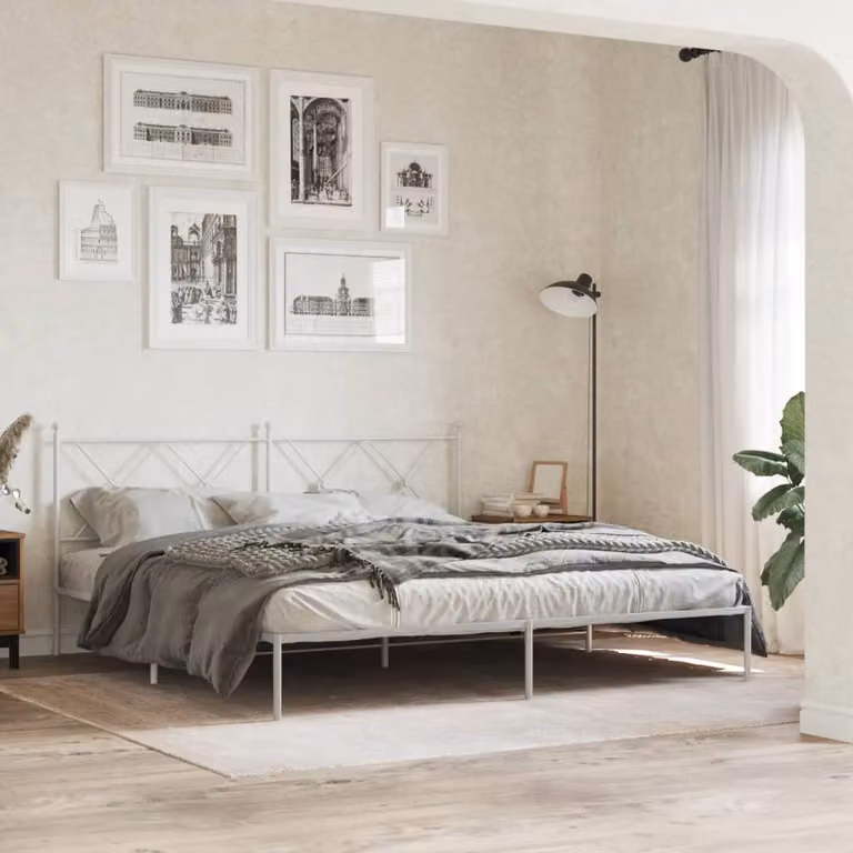 vidaXL Giroletto con Testiera in Metallo Bianco L: 187 cm, P: 90,5 cm, H: 219 cm