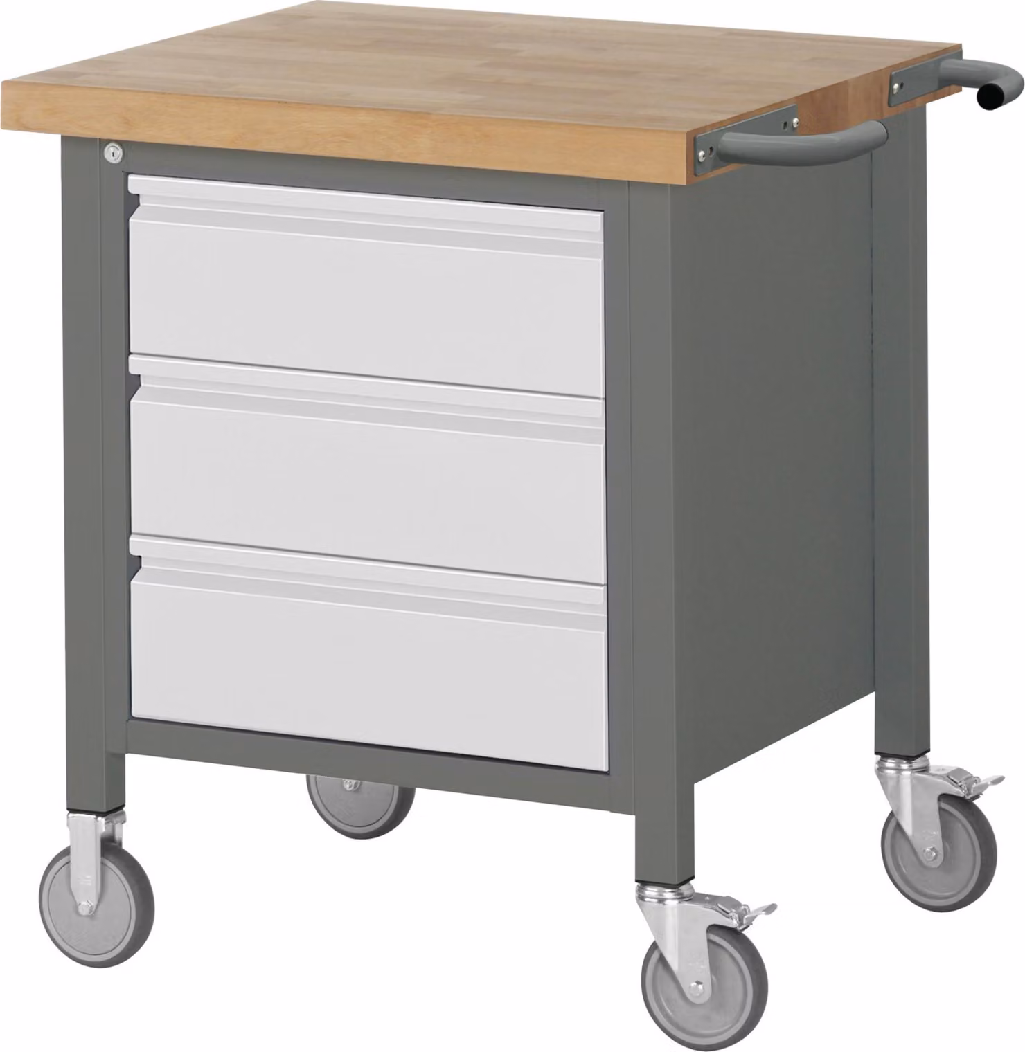 STIER Banco da lavoro mobile Premium, 3 cassetti, 75x70x88 cm, acciaio verniciato a polvere e faggio