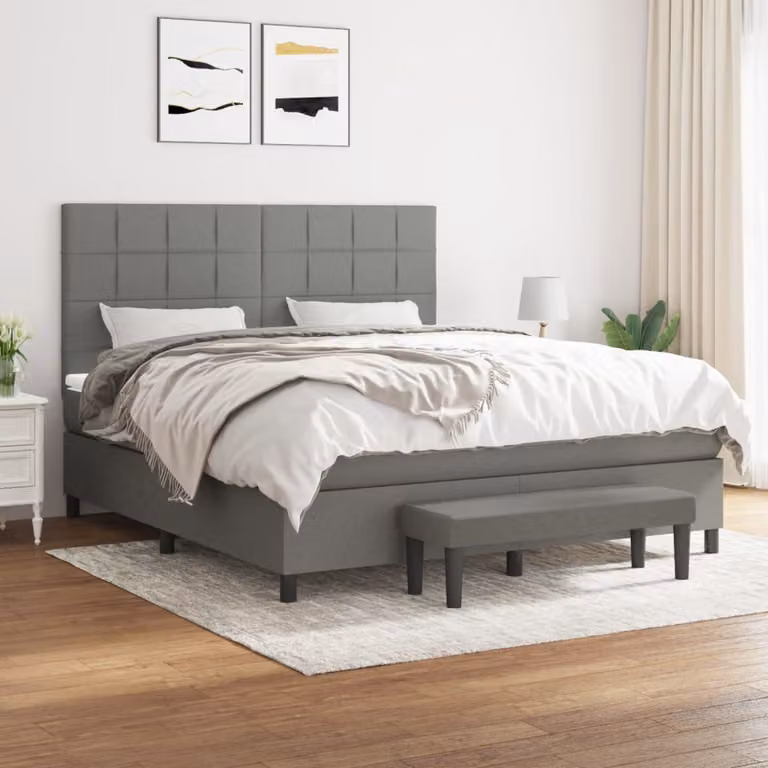 Giroletto a molle con materasso ibrido vidaXL in tessuto grigio e bianco L/P/H: 160 x 200 x 128 cm