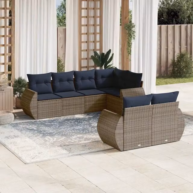 Set Divani da Giardino 7 pz con Cuscini Grigio in Polyrattan 3221610
