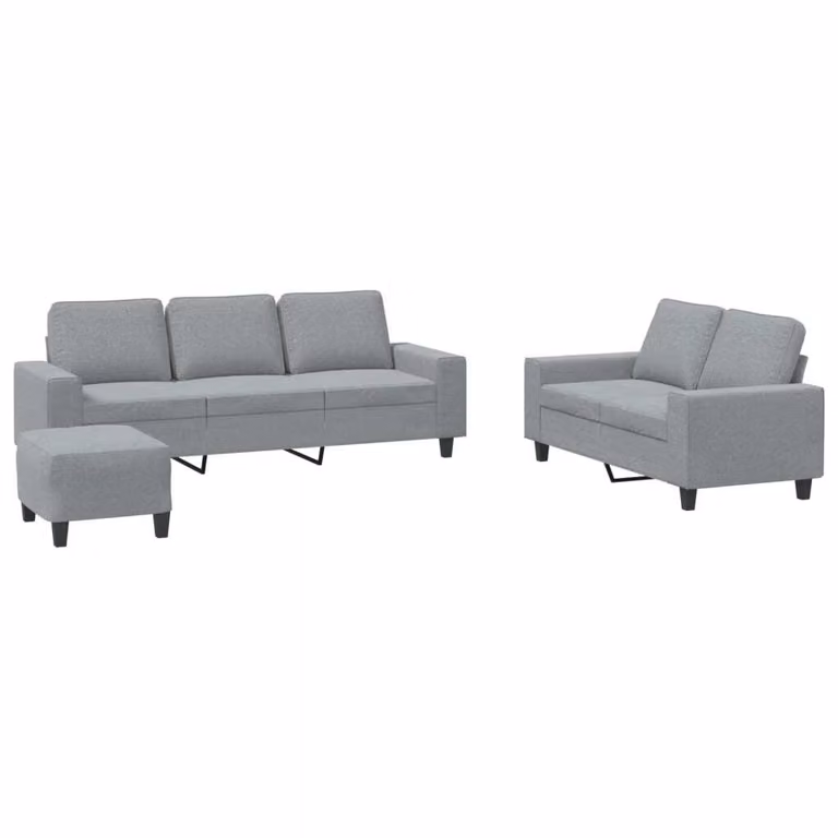Set di Divani 3 pz Grigio Chiaro in Tessuto