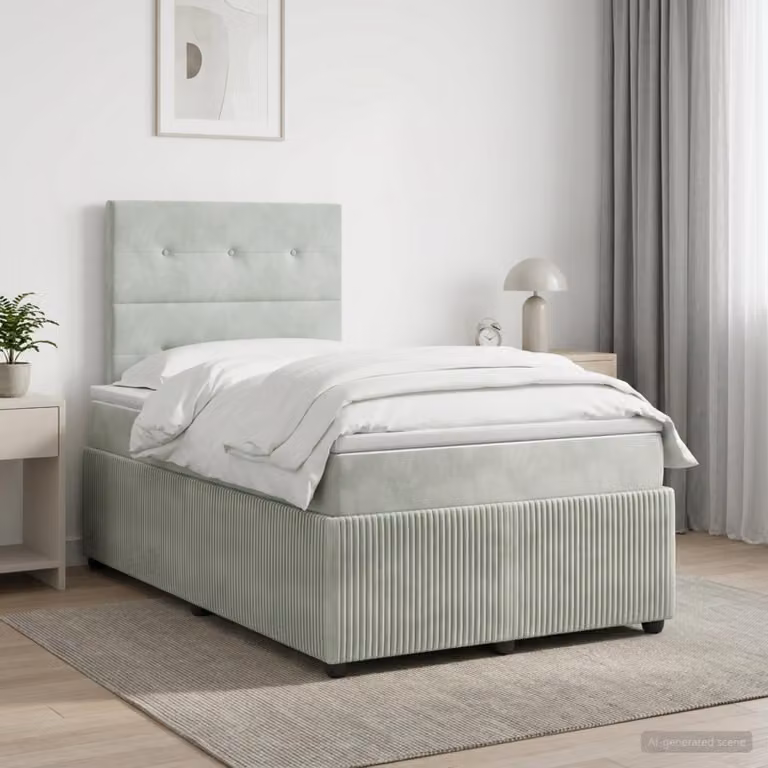 Maison Exclusive - Letto boxspring con materasso grigio chiaro 120 x 200 cm in velluto