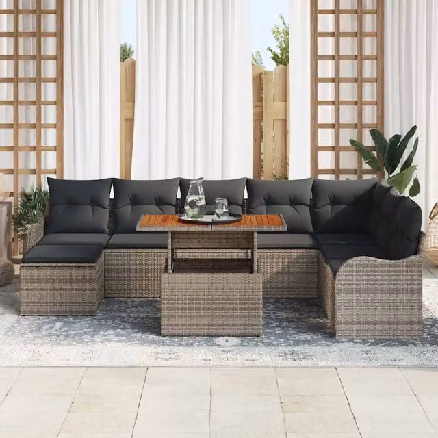 Set Divano da Giardino 9 pz Grigio Poly Rattan 3358232