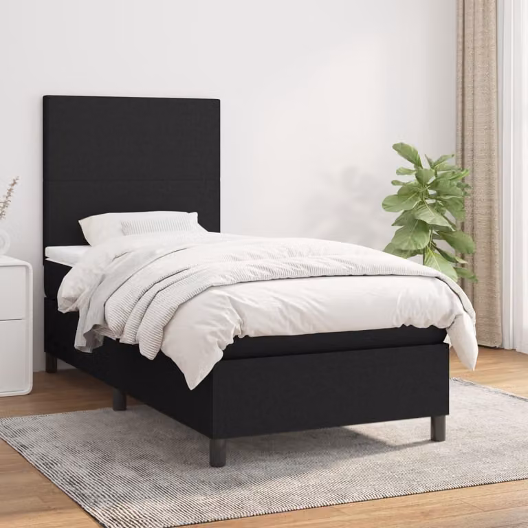 The Living Store Letto a molle con materasso nero 80x200 cm in tessuto