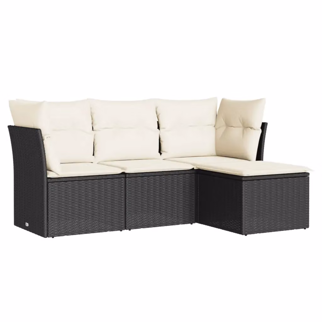 vidaXL Set Divani da Giardino a L 4 pz con Cuscini, Polyrattan e Struttura in Acciaio, Nero e Bianco – 2