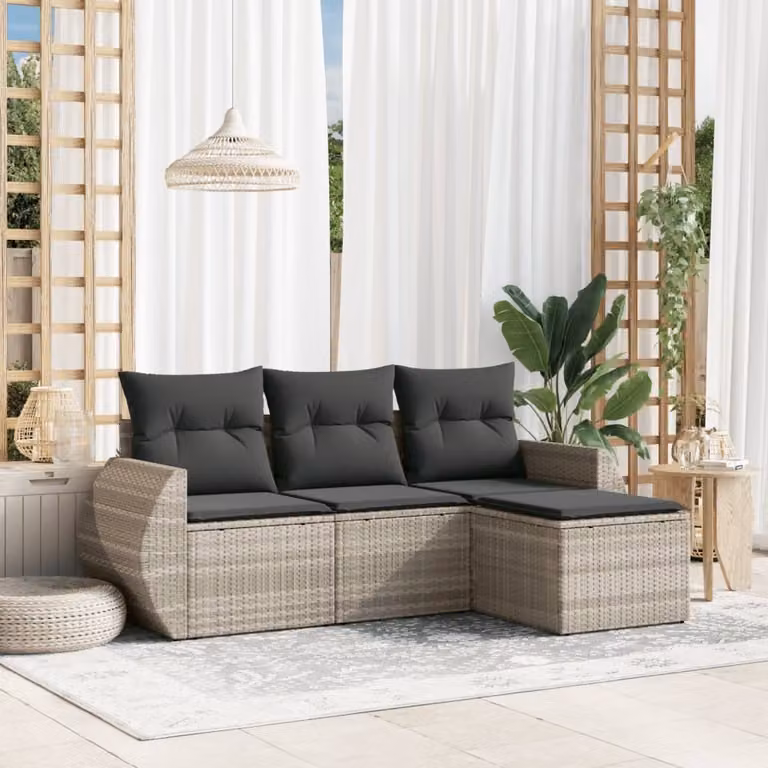 Maison Exclusive - Set Divano da Giardino 4pz con Cuscini Grigio Chiaro Polyrattan