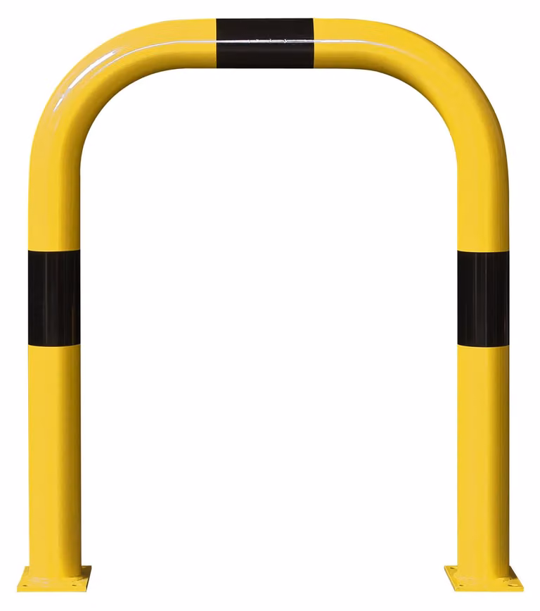 Barra di protezione XL, tubo tondo 108/3,6 mm, curvata, LxA 1000x1200 mm, per interni, rivestita in giallo, con strisce nere, da fissare con tasselli