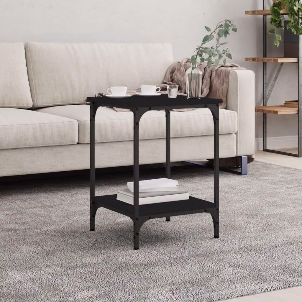 Elegante tavolino da salotto con struttura in metallo e piano in legno