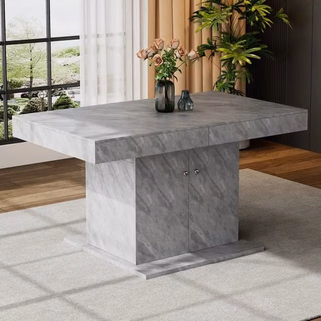 Tavolo da pranzo allungabile WISHDOR grigio con vano contenitore e struttura in metallo L/P/H: 140/180 x 80 x 76 cm