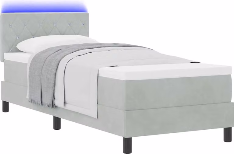 Letto a Sorgente LED con led Grigio chiaro 80 x 200 cm Velluto