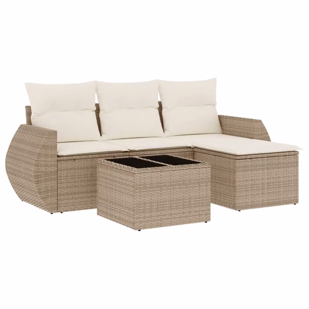 Set Divano da Giardino 5 pz con Cuscini Beige in Polyrattan