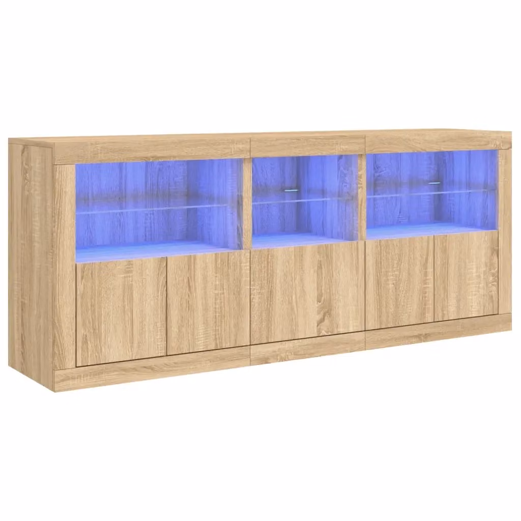 Credenza moderna vidaXL con luci LED integrate in rovere color marrone L: 162 cm, P: 37 cm, H: 67 cm – 2