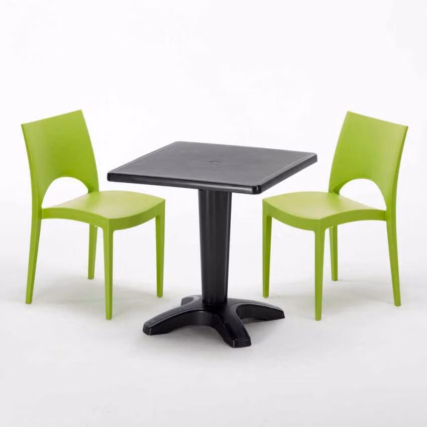 Tavolo quadrato nero e 2 sedie in polipropilene colorato Set di bastoni per interni Grand Soleil Paris Aia - Verde