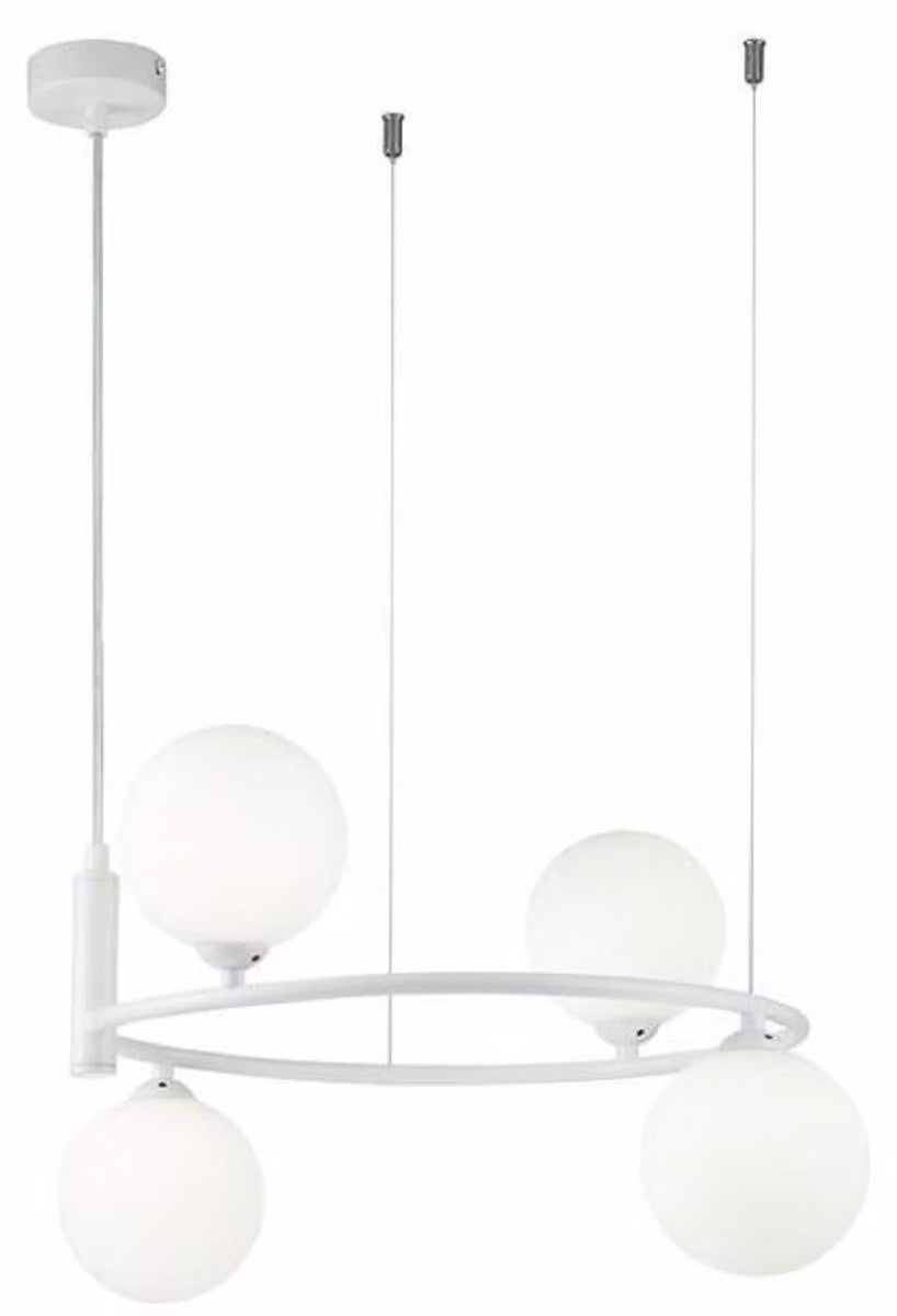 Casa Padrino lampada a sospensione bianco / bianco Ø 39 x H. 28 cm - Moderna lampada a sospensione in metallo regolabile in altezza con paralumi rotondi in vetro