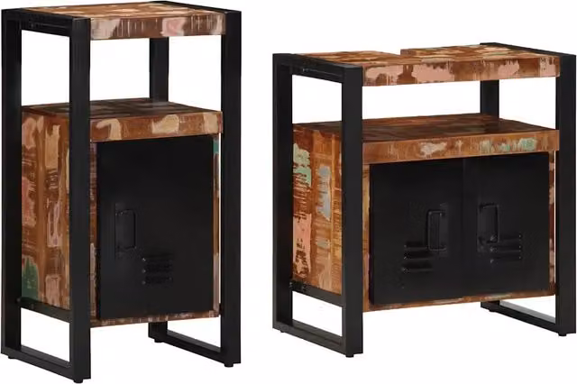 Set di mobili per il Bagno | Armadio da bagno 2 pz Legno massello riciclato