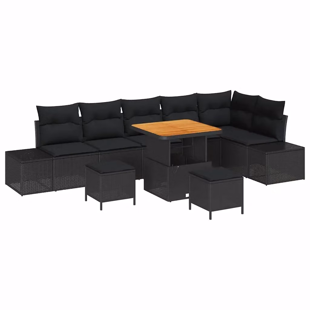 Set Divano da Giardino vidaXL 9 Pezzi Nero con Cuscini e Tavolino in Poly Rattan e Acciaio – 2