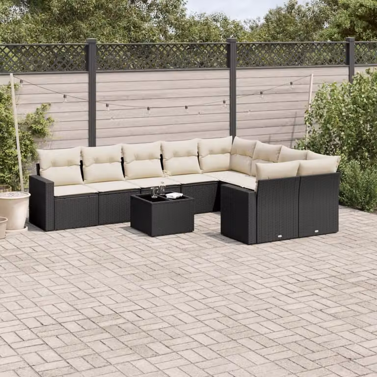 Maison Exclusive - Set da giardino 10 pezzi con cuscini in polyrattan nero