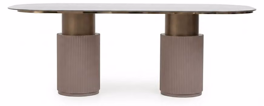 Tavolo da pranzo moderno in MDF con motivo marmorizzato, gambe in metallo, finitura lucida, ideale per la sala da pranzo