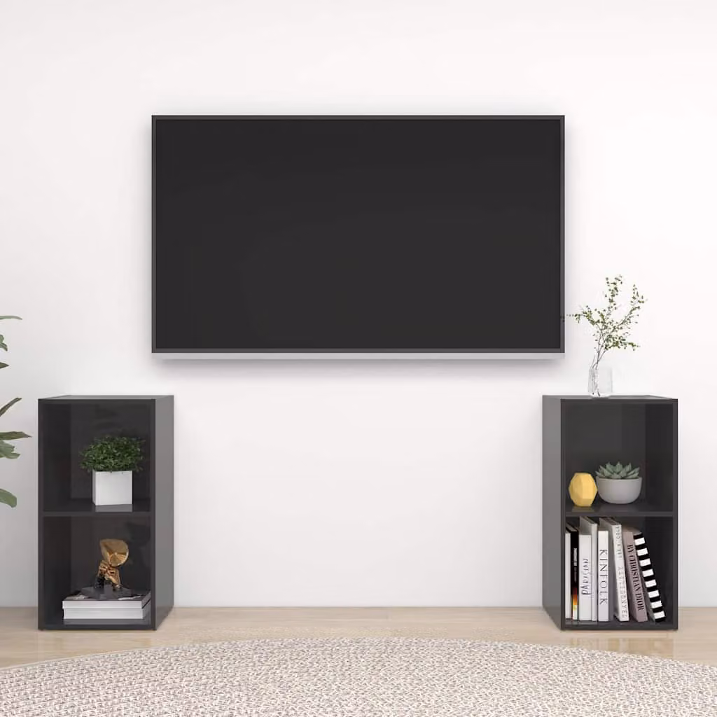 Set di 2 mobili TV vidaXL in legno multistrato e MDF, colore grigio lucido, da appendere al muro, L 72 cm x P 35 cm x H 36,5 cm