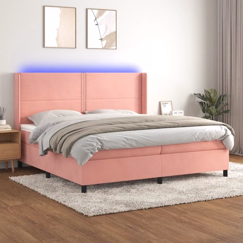 Maison Exclusive - Letto a Molle con Materasso e LED Rosa 200x200 cm in Velluto
