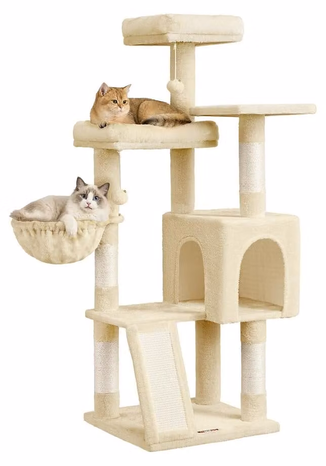 Albero per gatti, altezza 136 cm, con 3 piattaforme | Beige | 48x48x136 cm