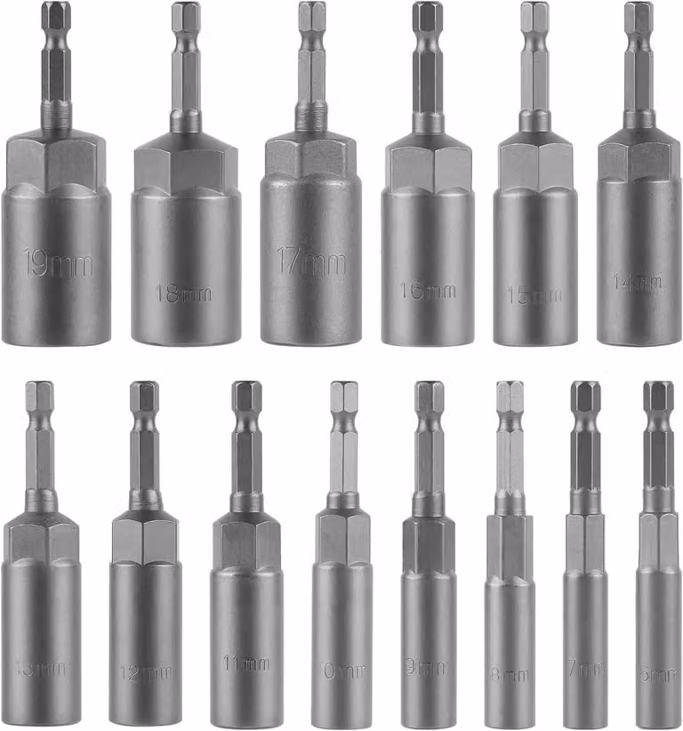 Set di chiavi a bussola, 14 pezzi, 1/4 di pollice, da 6 a 19 mm, per viti e bulloni, ideale per l'officina