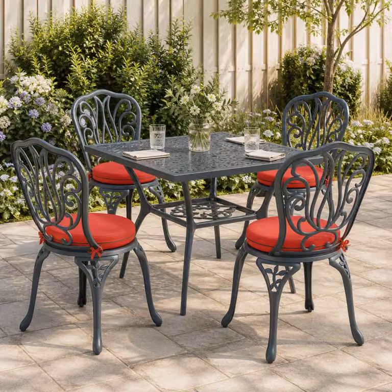 Set di 4 cuscini rotondi per sedia vidaXL in poliestere rosso con fodera lavabile e resistente ai raggi UV