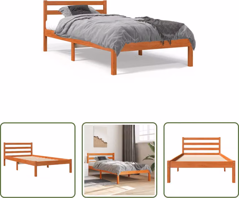 The Living Store letto in legno massiccio cera marrone 75x190 cm pino
