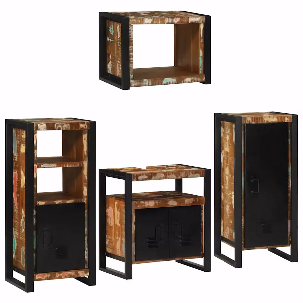 Set di mobili per il bagno vidaXL in legno e metallo nero e multicolore con mobile lavabo e pensile L/P/H: 68,5 x 55 x 35 cm e H x L x P: 60 x 55 x 35 cm