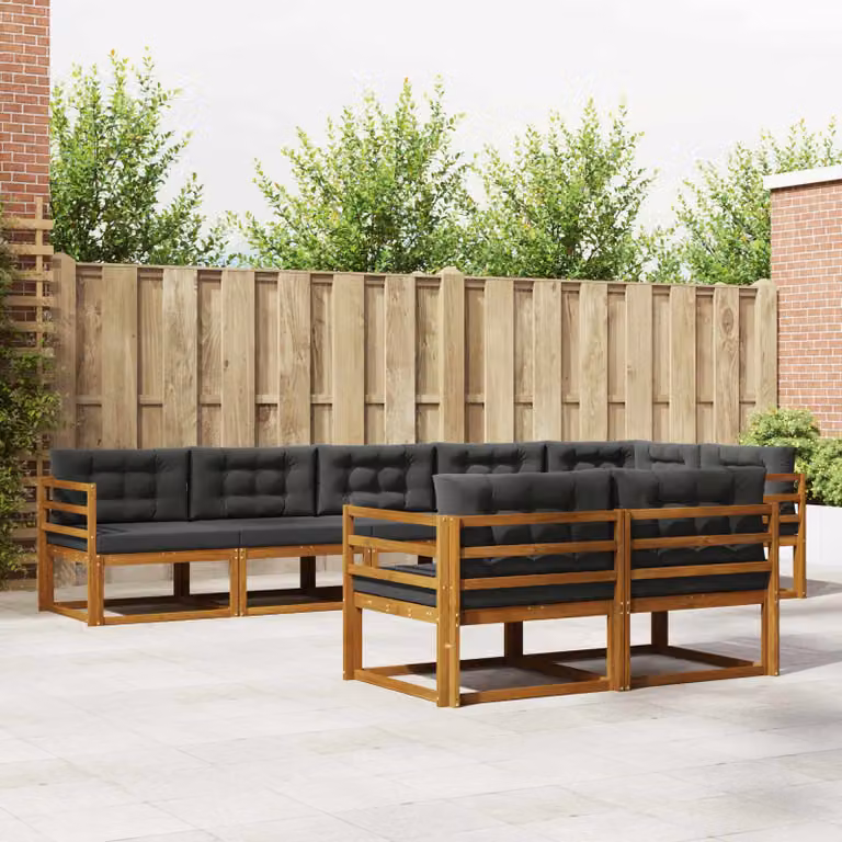 Set di divani da esterno vidaXL a forma di L composto da 8 pezzi in legno di acacia con cuscini in tessuto beige e antracite