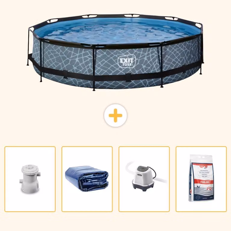 Piscina fuori terra - Design pietra - 360x76 cm - 5 pezzi - Modello SCB56