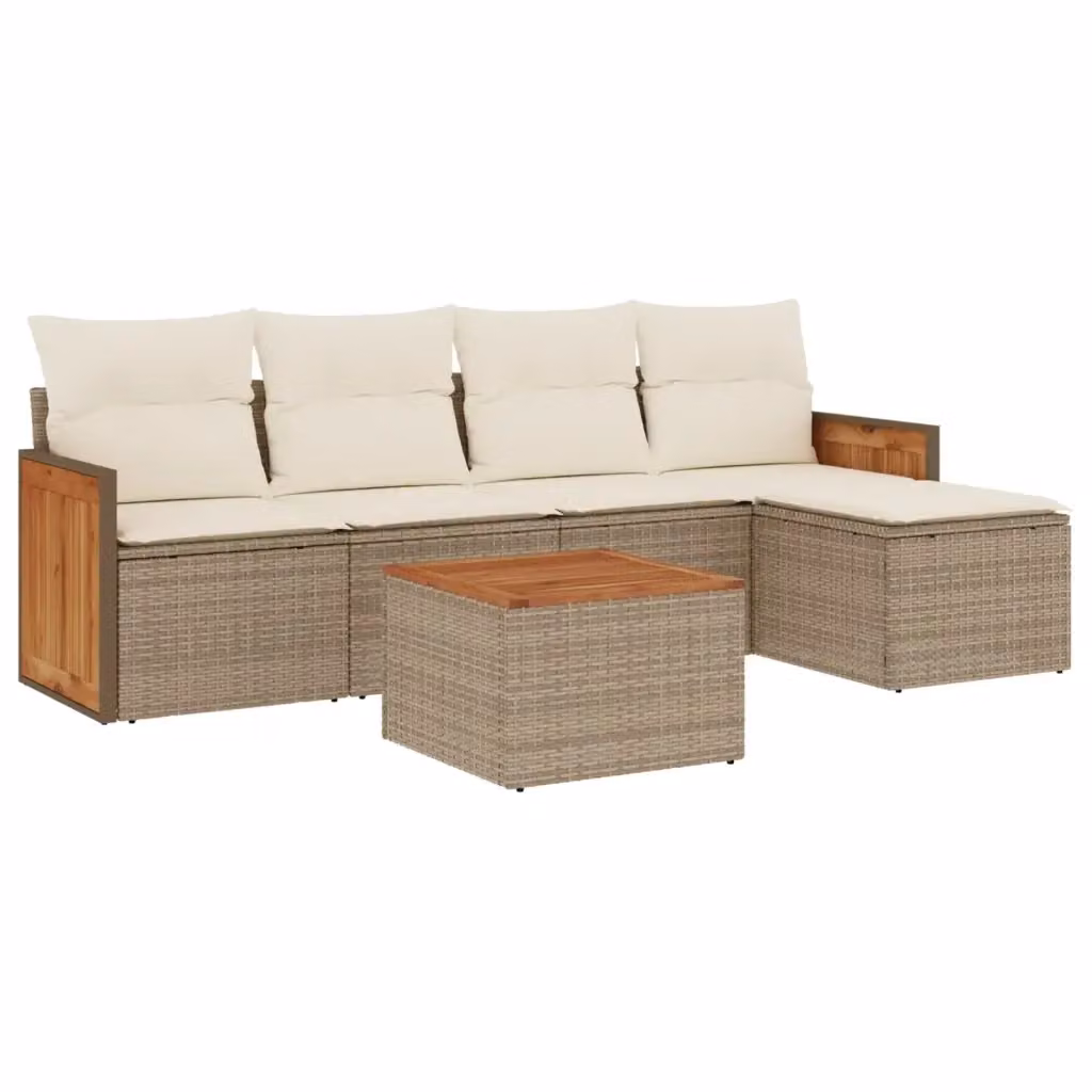 Set Divano da Giardino a L VIDAXL in Polyrattan Beige con 6 Cuscini Moderno – 2