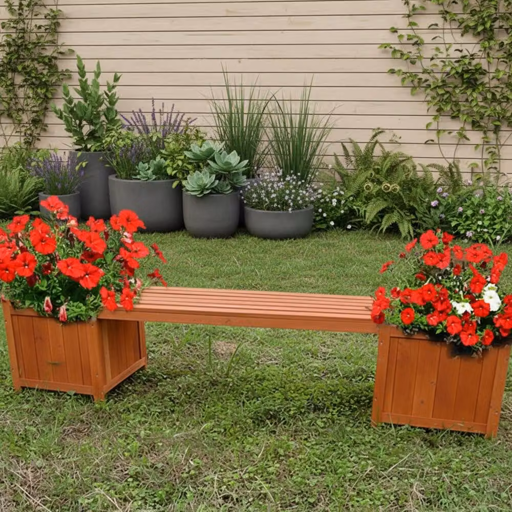 Panchina da giardino con 2 fioriere Panchina da giardino 2in1 fioriera Panchina in legno marrone
