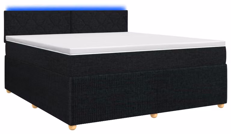 Letto con rete a molle e materasso, con testiera, colore nero, dimensioni 180 x 200 cm, rivestito in tessuto