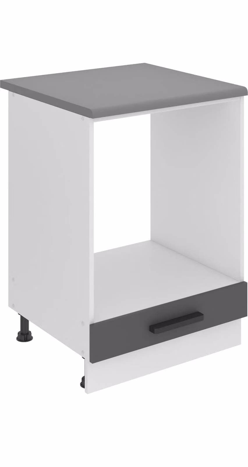 Base da cucina Belini, base da cucina larga 60 cm. Base per cucina SDP con piano di lavoro. Mobile da cucina senza anta, con cassetti, argento opaco
