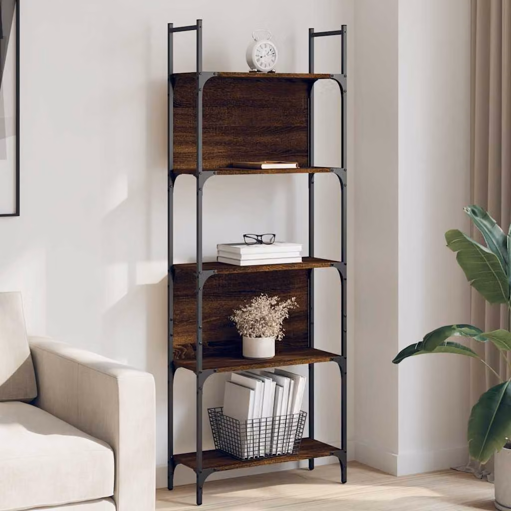 Libreria vidaXL con 5 Ripiani in Rovere Marrone, Stile Industrial in Legno e Metallo, L: 60,5 cm, P: 24 cm, H: 166,5 cm