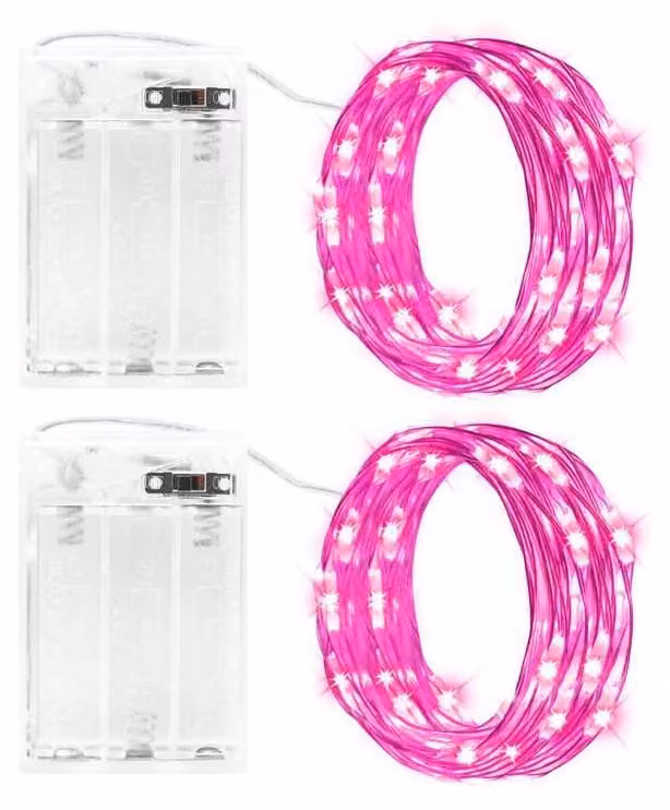 Catena luminosa a LED, 2x3 metri, 30 LED, filo di rame, timer, impermeabile, rosa
