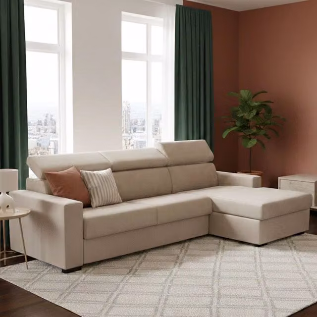 Divano Letto Alibella Talamo Italia con Penisola Sfoderabile Beige L 260 x P 95 cm – 1