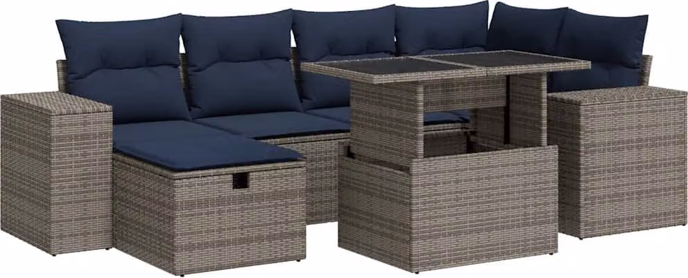 Set Divani Giardino 7 pz con Cuscini Marrone Polyrattan Acacia