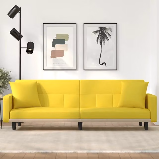 Divano Letto Moderno vidaXL in Tessuto Giallo con Struttura in Legno – 1
