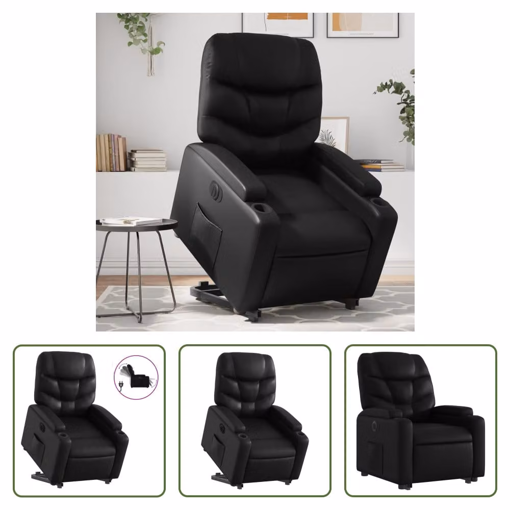 The Living Store Poltrona relax con supporto elettrico in Pelle finta nera