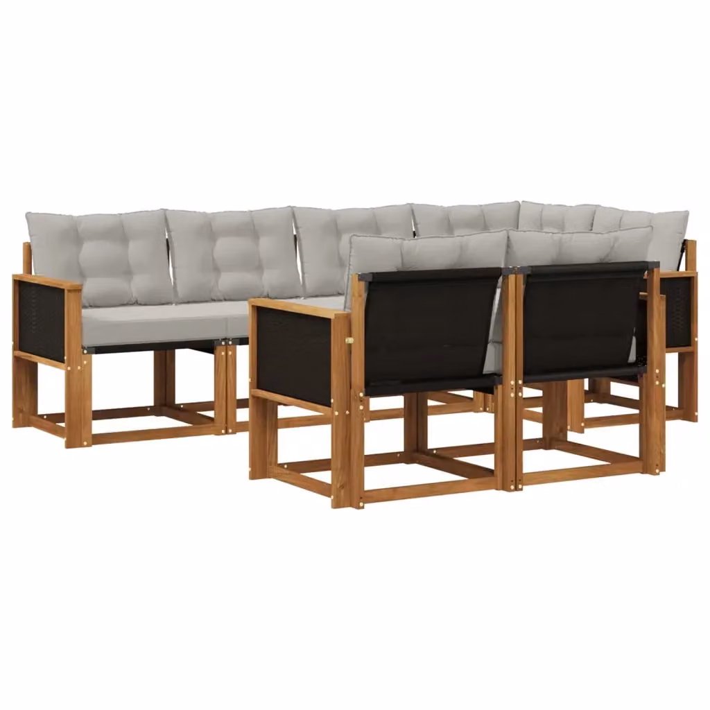 Set di divani da esterno a forma di U vidaXL in legno di acacia con cuscini beige e grigio – 2
