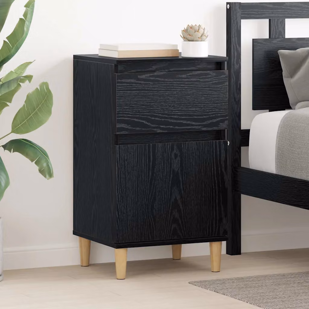 Set di 2 Armadi da Notte vidaXL in MDF Rovere Nero Opaco L: 40 cm, P: 35 cm, H: 70 cm