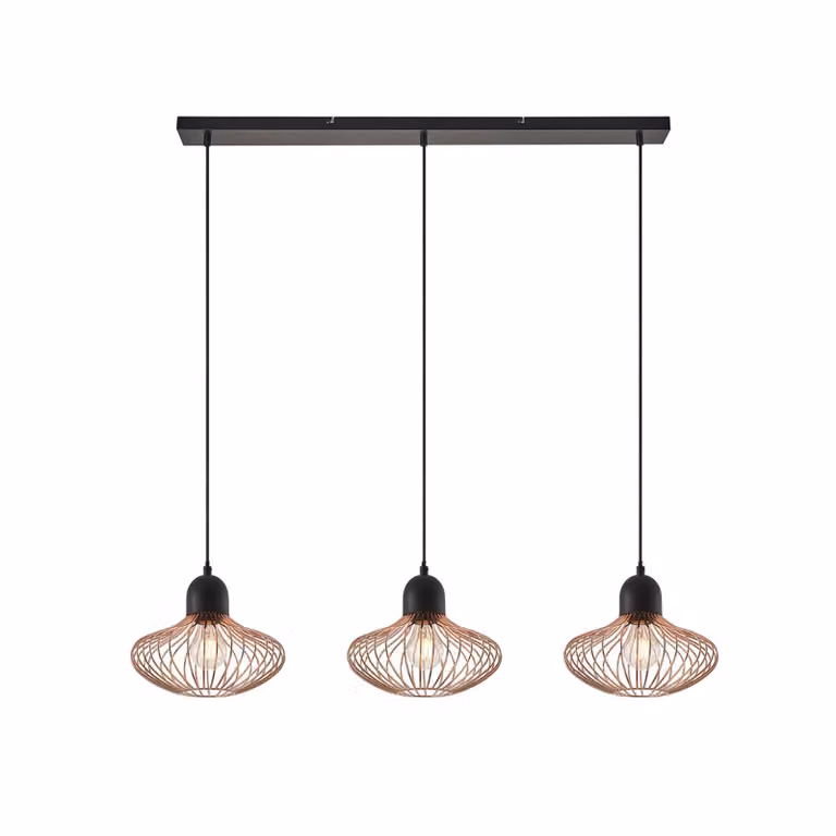 Lampada a sospensione Lindby Justino, a tre luci, in rame